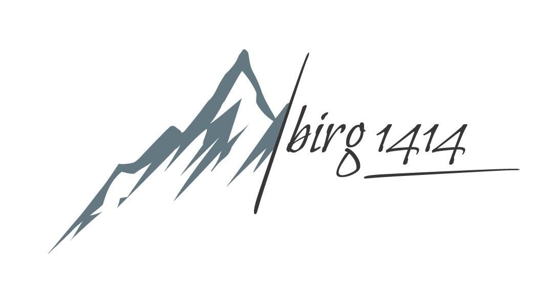 A stylized mountain symbol with the inscription "birg 1414". The design conveys a modern and natural impression.